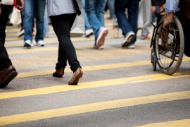 Crowded pedestrian crosswalk